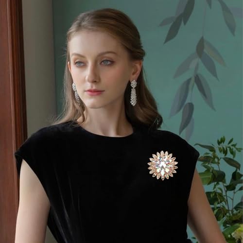Rhinestone Flower Brooch Pin - Vintage Rose & Sunflower Brooches, Large Crystal Pin for Women, Gold & Pearl Accents, Elegant Christmas Brooch, Fashion Accessories for Hats, Dresses & Bags4
