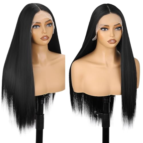 SUKRI Long Straight Lace Front Wig for Women Black
