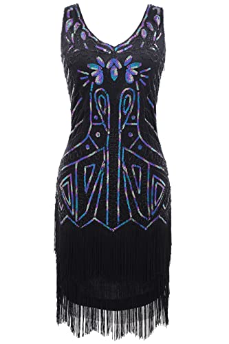 Image of BABEYOND Women's Flapper Dresses 1920s V Neck Beaded Fringed Great Gatsby Dress