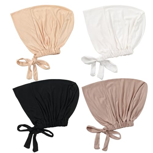 Hijab Undercap Hijab Caps Hijab Undercap Non Slip Hijab Scarf 4PCS Non Slip Hijab Cap Breathable Adjustable Hijab Underscarf with Tie-Back Closure Hijab Cap for Women