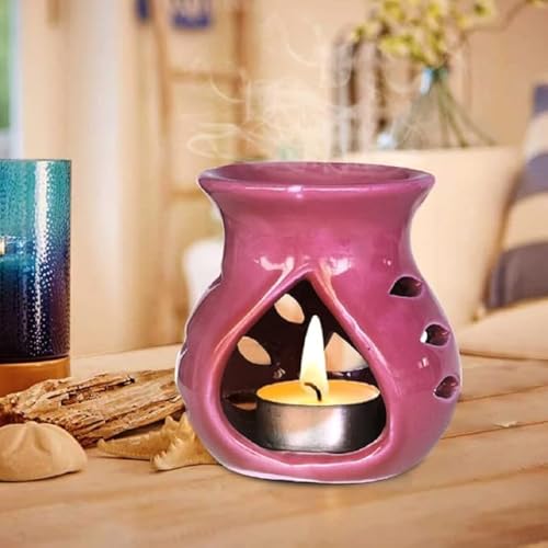 Pure Source India Quemador aromático de cerámica con velas (morado; 9 cm)