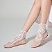 Trary Mesh Nude Flats for Women Round Toe Ballet Flats with Pearls Mary Jane Shoes Women with Bowknot and Elastic Strap, Comfortable Dress Shoes for Wedding Party Casual Wear, Size 8.5