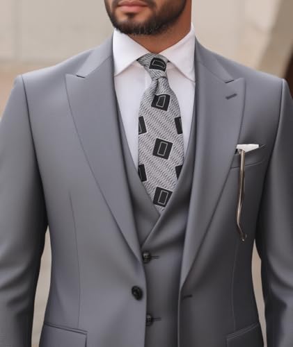 Men's 3 Pieces Suits Slim Fit Wedding Prom Party Solid One Button Blazer Double Breasted Vest Pants Set3