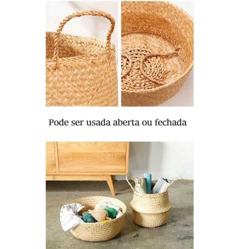 Cesto Vaso de Palha Grande Cachepot Decoração de Chão Luxo