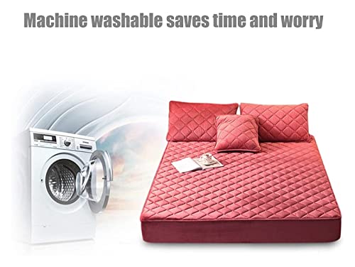 Washable Mattress Protectors Encasements Red Breathable Mattress Cover Quilted Velvet Stretch Fitted Sheet With 11.8In Deep Pockets Easy To Use 22.2.20 ( Size : 180X200Cm ) #TOP5