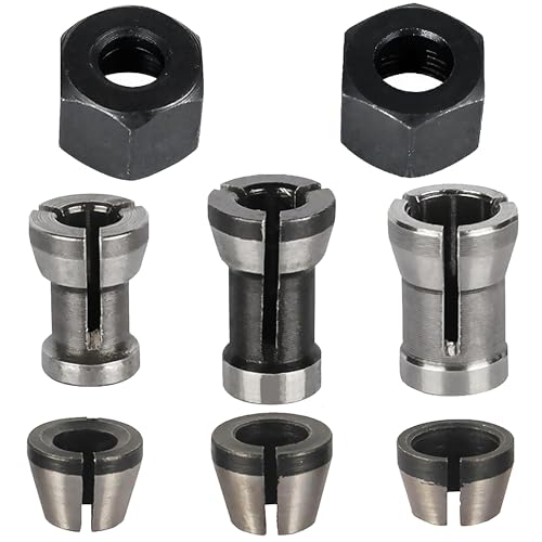 Lot de 8 pinces de serrage, accessoires pour défonceuse, 6 adaptateurs de serrage (6 mm, 6,35 mm, 8 mm) + 2 écrous pour machine à graver