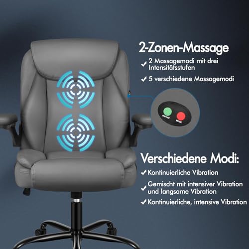 ALFORDSON Ergonomischer Massage BüRostuhl Mid Back Mit Klappbarer Armlehne, Pu Leder Studienstuhl Mit Sgs Gelistet Gas-Lift, Gaming Stuhl FüR Computer Arbeitstisch, Max Belastung 150kg, Gray