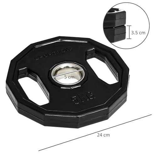 SPORTNOW Olympic Weight Plates Set, Metal and Rubber Bumper Plates Weights Discs with 2"/5cm Holes, for Home Gym Weight Lifting Strength Training, 2 x 5kg, Black - Image 7