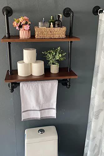 Meyruoxi Pipe Shelves Industrial Pipe Shelving Industrial Bathroom Shelves With Towel Bar,24 In Rustic Metal Pipe Floating Shelves Pipe Wall Shelf,2 Tier Industrial Shelf Wall Mounted With Hook #TOP6