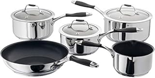 Stellar James Martin JMC1 Set of 5 Stainless Steel Pans, 20cm, 18cm, 16cm Saucepans with Lids, 14cm Milk Pan, 24cm Non-Stick Frying Pan, Induction Ready, Oven Safe, Dishwasher Safe