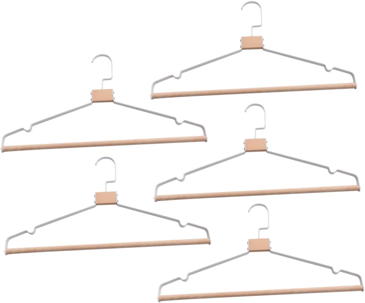 PRETYZOOM 5pcs Wooden Metal Clothes Hangers Non-Slip Rack for Boys and Girls and Adults Rotatable Design for Home Organization Thickened White Hangers for Dresses and Coats