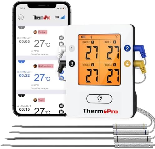 ThermoPro TP25 Bluetooth Meat Thermometer with 4 Temperature Prob...