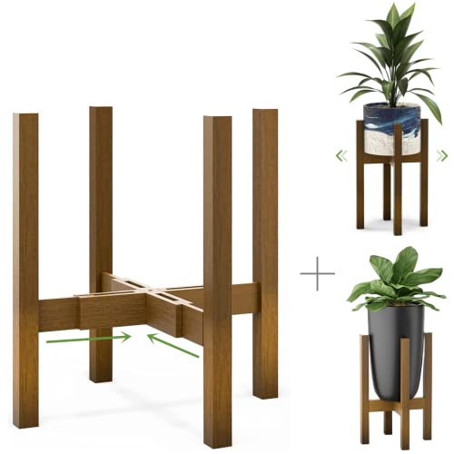 Easoger 2 Pack Plant Stand for Indoor Plants, Mid Century Modern Adjustable Plant Stand Indoor Plant Holder Rack for Living Room, Balcony Fits 8,10,12 inch Pots Bamboo Corner Plant Stand