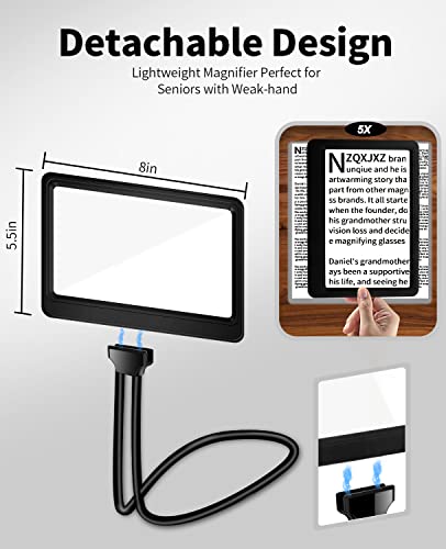 Nzqxjxz 5X Hands Free Magnifying Glass For Reading Flexible Gooseneck Large Full Book Page Magnifier For Neck Wear Repair Sewing Low Eyesight Seniors #TOP6