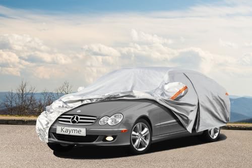 Image of Kayme 6 Layers Car Cover Custom Fit for Mercedes Benz CLK 200 280 320 350 430 500 (1997-2009) Waterproof All Weather for Automobiles, Outdoor Full Cover Rain Sun UV Protection.Silver