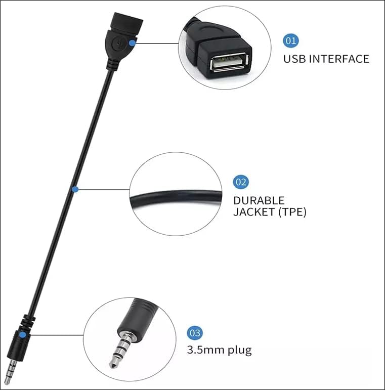 SILCOSTAR AUX to USB Adapter 3.5mm Male Aux Audio Jack Plug to USB 2.0 Female Converter Cord Converter Cable Lead for Car
