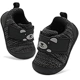 JOINFREE Baby Walking Wide Shoes Infant Boys Girls Breathable Barefoot Shoes Crib Tennis Shoes Lightweight Non-Slip Sneakers First Walkers BlackGrey 12-18Months