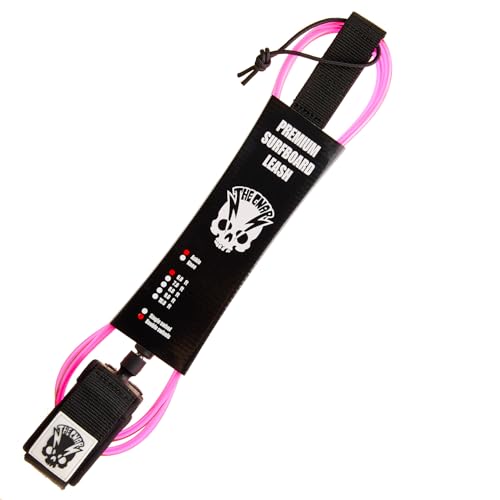 The GNAR Premium Surfboard Leash, Black Nylon with Stainless Steel Swivel System, Padded Ankle Strap, Quick-Release Cuff, Heavy-Duty Urethane Cord for Surfing (Pink, 6ft)