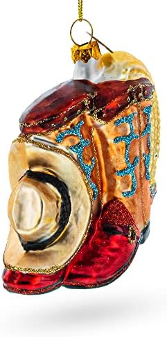 Miniatura 5 de BestPysanky Botas vaqueras occidentales y sombrero de cristal adorno navideño