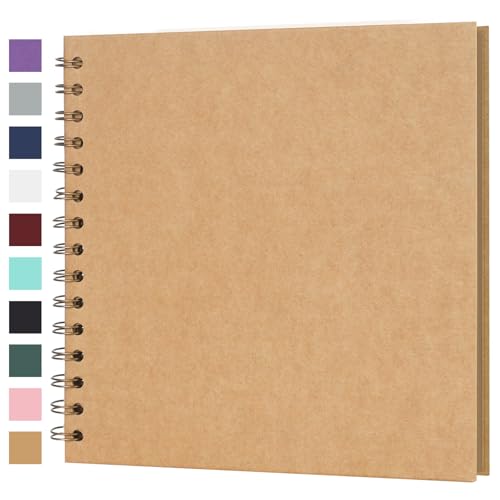 Scrapbook Album 8x8 Inches 40 Pages Hardcover Kraft Paper Photo Album Scrap Book Memory Book Blank DIY Scrapbook Albums for Boyfriend Wedding Baby Travel Anniversary Family, Brown