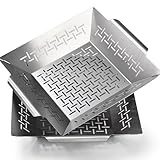 Mountain Grillers Veggie Grill Baskets Set of 2 - Heavy Duty Vegetable Grilling Basket also for Fish Meat and Shrimp - Suitable for All Grills BBQ & Smokers - Stainless Steel - 12 Inch