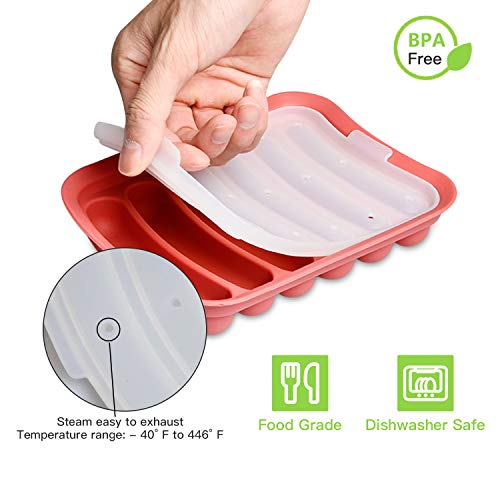 Akamino Silicone Baking Mold with Brush Non-Stick Silicone Sausage Mold for Microwave DIY Homemade Hot Dogs Red&Green - 2 Pack