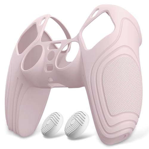 eXtremeRate PlayVital Coque Protection pour ps5 Manette,Housse Silicone avec Capuchon pour ps5 Joystick Controller Cover Skin Antidérapante,Édition Samouraï-Rose