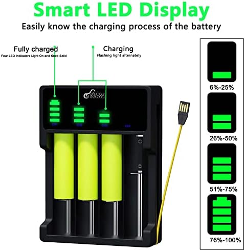 18650 Battery Charger,4 Bays LED Display Universal Battery Charger for 18650 18490 17500 16340(RCR123) 26650 25500 22650 Ni-mh/Ni-cd A AA AAA SC Rechargeable Batteries(Batteries Not Included)