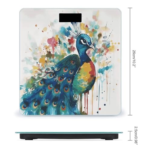 Báscula digital para baño diseño pavo real con vidrio templado miniatura 2
