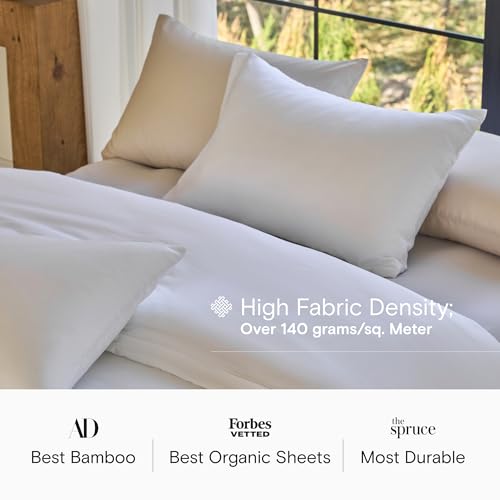 Image of DOZ Sheet Set, 100% Viscose derived from Bamboo, Organically Grown, Buttery Soft, Cooling Sheets, High GSM, Deep Pockets - 2 Piece - 1 Pillowcase 1 Fitted Sheet (Snow, Twin)