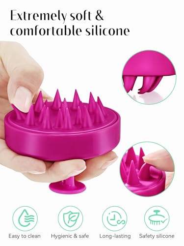 Image of HEETA Scalp Massager Hair Growth, Soft Silicone Scalp Scrubber Shampoo Brush for Exfoliation, Dandruff Removal Head Massage Stress Relax, Wet & Dry Use for Thick Thin Curly Hair Care, Hot Pink