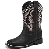 Parrosoo Toddler Cowboy Boots for Boys Cowgirl Kids Western Boot Girls Riding Shoes Size 9 Square Toe Wide Calf Boy Horse West Clothes Cow Horseback Low Heel Hunting Fashion(8902 Black 9)