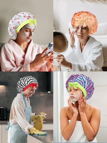 Vettres Floral Satin Bonnet For Sleeping Women Double Layer Pleated Design Adjustable Shower Cap For Curly Hair Pink Green Stripes — view 6