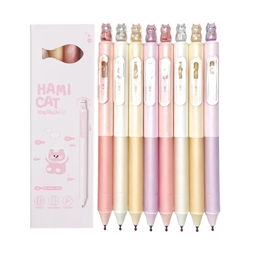 Anxiaoxuan 8 Pcs Cute Cat Gel Pens Retractable Kawaii Kitty Pens Shiny Aesthetic Rollerball Pens 0.5mm Black Ink for Cat Lovers Women School Office Supplies