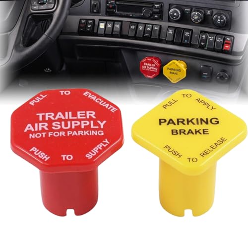 Biyouparts Truck Parking Brake Knob Yellow and Trailer Air Supply Knob Red 5/8