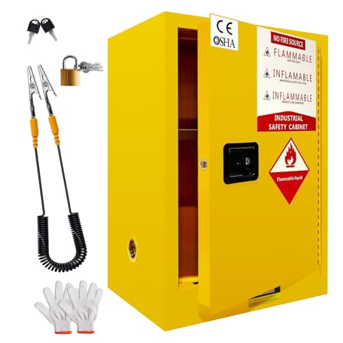 30 Gallon Flammable Storage Cabinet, 35” x 23” x 18” Fire Cabinets, 3-Point Lock System Safety Storages Cabinets, Galvanized Steel Chemical Storage Cabinet for Industrial, Commercial and Home
