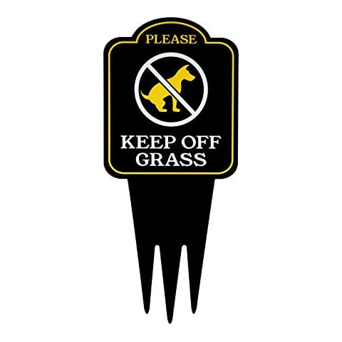Keep Off Grass Yard Sign With Stake | No Dogs, No Pets, No Peeing, No Pooping on Lawn Signs | Unique Triple Self Staking Design | Heavy Duty Dibond Aluminum | Larger 18” Tall x 8” Wide Cover
