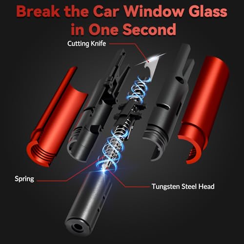 Image of 4 Pack Emergency Window Breaker Seatbelt Cutter, Safety Hammer Glass Breaker and Seat Belt Cutter Under Water Escape Tool Safety Hammer for Car & Outdoor with Test Glass