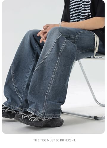 Mens Baggy Jeans Elastic Waisted Denim Pants Wide Leg Denim Pants Hip Hop Skater Jeans with Drawstring Multiple Pockets4