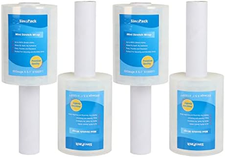 Mini Shrink Wrap Roll with Handle 4Pack 80Gauge X 5.1IN X 1000FT Industrial Strength Heavy Duty Plastic Wrap for Moving Supplies Clear Self-Adhesive Stretch Wrap Film