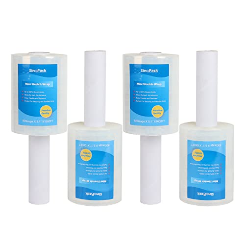 Mini Shrink Wrap Roll With Handle 4Pack 80Gauge X 5.1In X 1000Ft Industrial Strength Heavy Duty Plastic Wrap For Moving Supplies Clear Self-Adhesive Stretch Wrap Film #TOP3