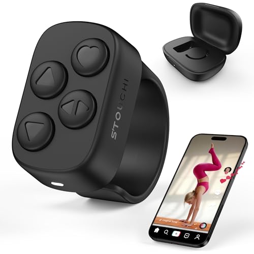 Upgraded Scrolling Ring for TikTok Rock-Solid Connection 100Hrs Battery Comfort Wear Fingertip Wireless Bluetooth Remote Control Compatible with iPhone iPad and Android Phones/Tablet