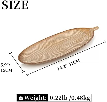 Hanobe Leaf Wooden Decorative Tray: Leaf Shaped Wood Key Tray Decor Leaves Bowl for Crystal Small Candle, Gold