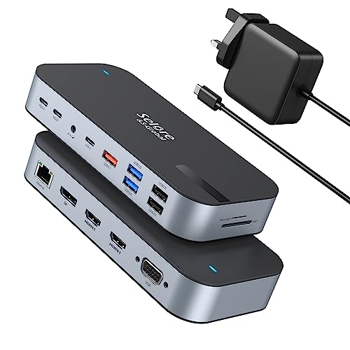 USB C Docking Station with 65W Adapter,16-in-1 Dock Quad Monitor for Dell