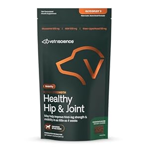 VetriScience Extra Strength Healthy Hip & Joint Chews, GlycoFlex Glucosamine & Green-Lipped Mussel Joint Support Supplement for Dogs, Promote Mobility & Soothe Joint Discomfort, Chicken, 120 Count