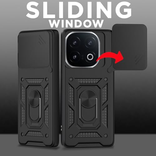 Image of Pikkme Back Cover for iQOO 13 5G | D10 Tough Armor | 360 Protection Case | Sliding Camera Shield Cover & Ring Holder Stand Bumper Case (Black)