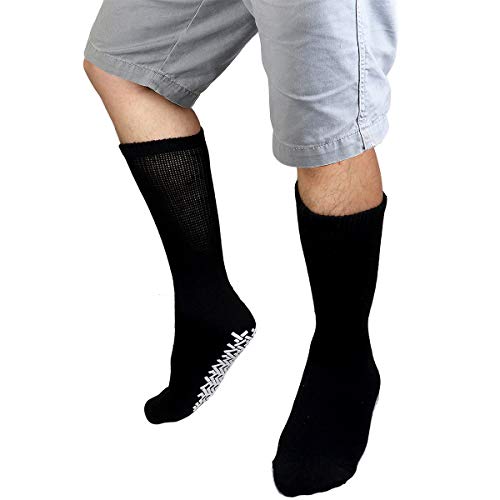Men Women Anti Slip Grip Non Skid Crew Cotton Diabetic Socks For Home Hospital 12-Pack Black #TOP2