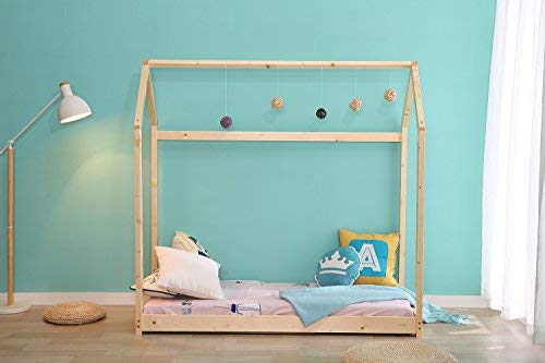 Bestmart INC Toddler Bed Children House Bed Frame Wood House Floor Bed