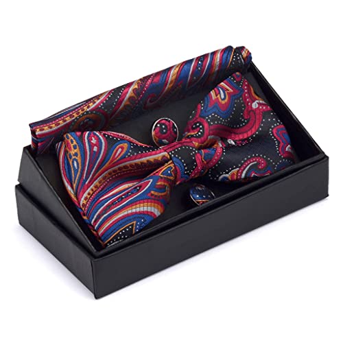 Set de Corbata de Moño Preanudada para Hombre con Pañuelo y Gemelos