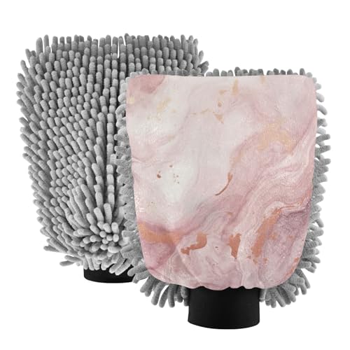 Hezely Pink Marble Ink Car Wash Mitt, 2PK Scratch Free Lint-Free for Car Washing and Detailing